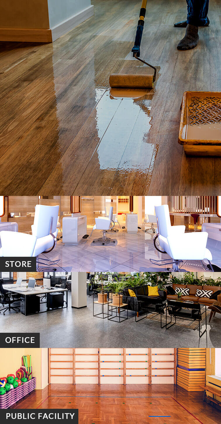 傷ついたフロアが、プロの施工で見違えるほどに。